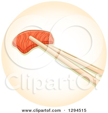Clipart of Chopsticks Holding a Piece of Fish in an Orange Circle - Royalty Free Vector Illustration by BNP Design Studio