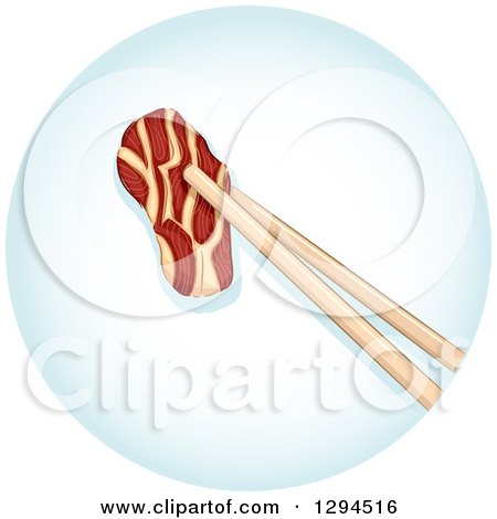 Clipart of Chopsticks Holding a Piece of Beef in a Blue Circle - Royalty Free Vector Illustration by BNP Design Studio