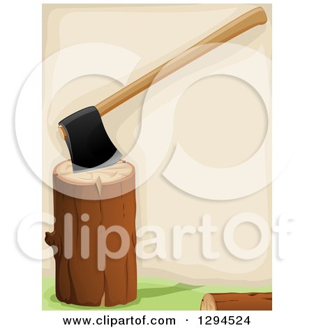 Clipart of a Background of an Axe in a Log - Royalty Free Vector Illustration by BNP Design Studio