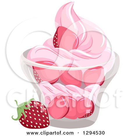 Clipart of a Bowl of Strawberries and Soft Serv Ice Cream - Royalty Free Vector Illustration by BNP Design Studio