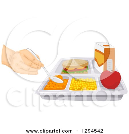 Clipart of a School Cafeteria Tray with a Sandwich by Books on a Table -  Royalty Free Vector Illustration by BNP Design Studio #1294541
