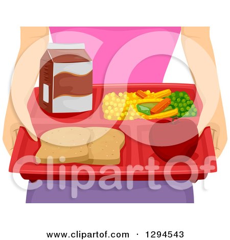 Clipart of a Caucasian Woman Holding a Tray of Milk, Vggies, an Apple and Bread - Royalty Free Vector Illustration by BNP Design Studio