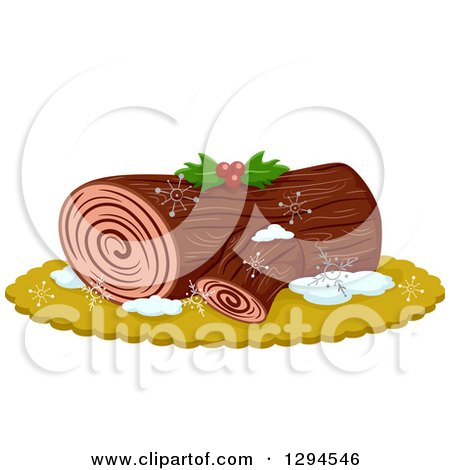 Clipart of a Yule Log Dessert Garnished with Holly - Royalty Free Vector Illustration by BNP Design Studio