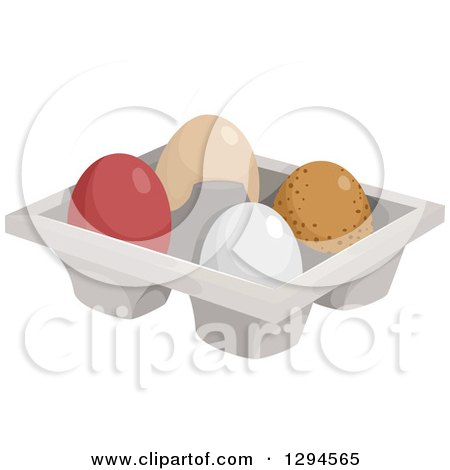 Clipart of a Tray of Four Different Chicken Eggs - Royalty Free Vector Illustration by BNP Design Studio