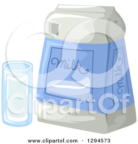Clipart of a Glass of Milk and Bag of Powder - Royalty Free Vector Illustration by BNP Design Studio
