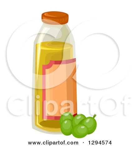 Clipart of a Bottle of Olive Oil and Green Olives - Royalty Free Vector Illustration by BNP Design Studio