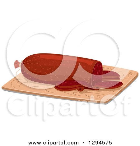 Clipart of a Salami or Sausage Roll on a Cutting Board - Royalty Free Vector Illustration by BNP Design Studio