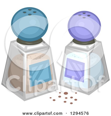 Clipart of Salt and Pepper Shakers with Blue and Purple Tops - Royalty Free Vector Illustration by BNP Design Studio