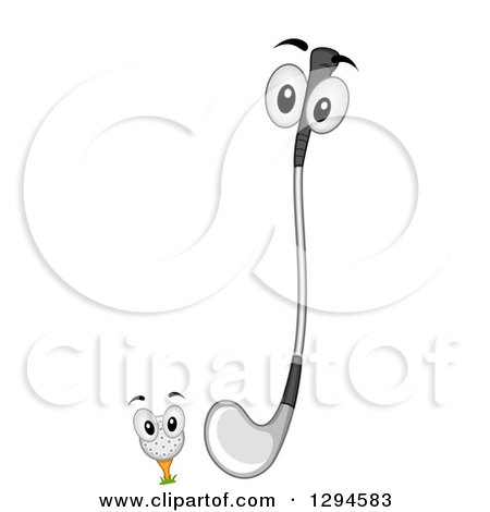 Clipart of a Happy Golf Club and Ball on a Tee - Royalty Free Vector Illustration by BNP Design Studio