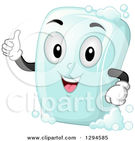 Clipart of a Happy Cartoon Soap Bar Character Giving a Thumb up - Royalty Free Vector Illustration by BNP Design Studio
