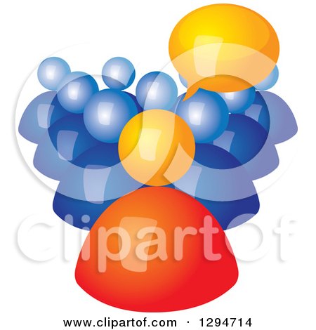 Clipart of a 3d Orange Talking Boss and Blue Employees - Royalty Free Vector Illustration by ColorMagic