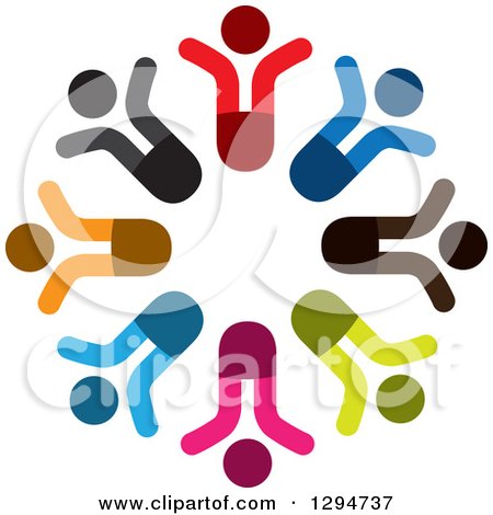 Clipart of a Unity Team Circle of Colorful People Cheering - Royalty Free Vector Illustration by ColorMagic