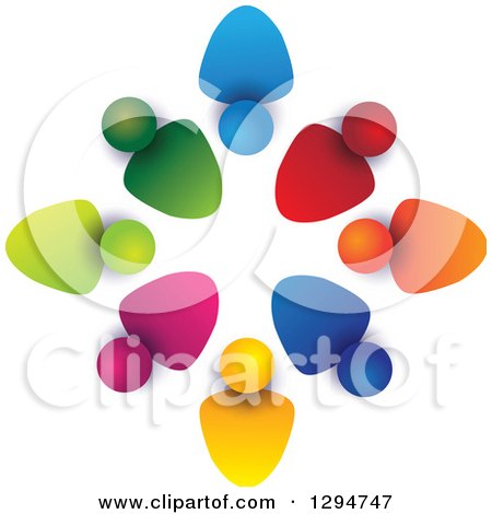 Clipart of a Unity Team Circle of Colorful People, Some with Their Heads In, Some Out, with Shading on White - Royalty Free Vector Illustration by ColorMagic