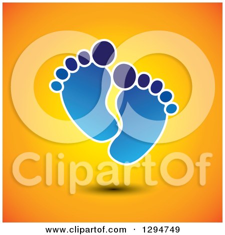 Clipart of a Pair of Blue Baby Footprints Floating on Orange - Royalty Free Vector Illustration by ColorMagic