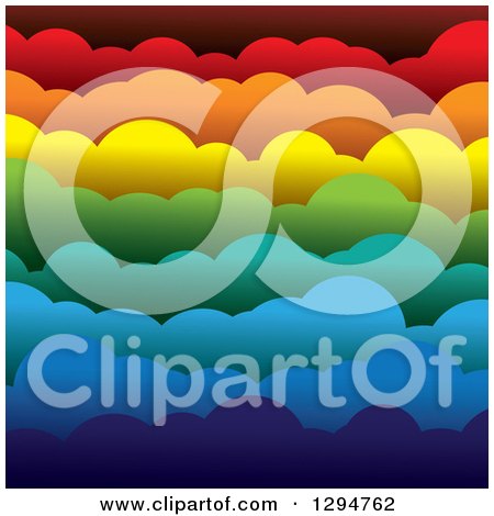 Clipart of a Background of 3d Layers of Paper Rainbow Colored Puffy Clouds - Royalty Free Vector Illustration by ColorMagic