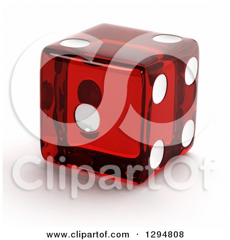 Clipart of a 3d Transparent Red Die on a Shaded White Background - Royalty Free CGI Illustration by stockillustrations