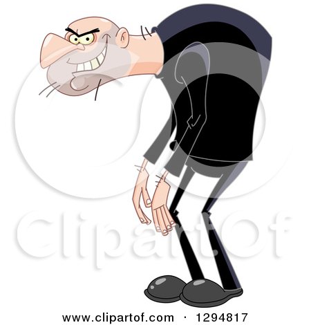 Clipart of a Grinning White Evil Man with a Hunched Back - Royalty Free Vector Illustration by yayayoyo