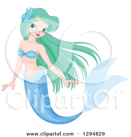 Clipart of a Pretty Green Haired Mermaid with a Blue Tail - Royalty Free Vector Illustration by Pushkin