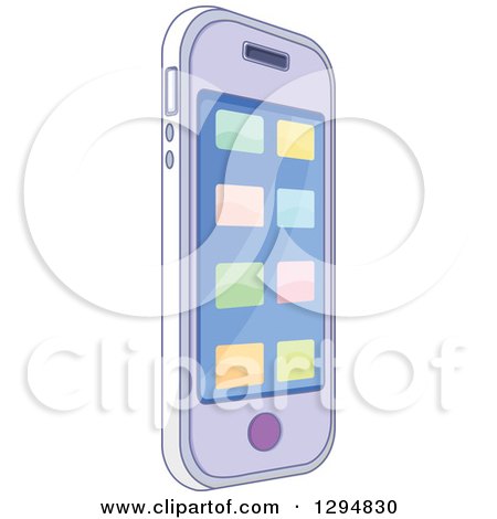 Clipart of a Cell Phone with App Buttons Tilted Right - Royalty Free Vector Illustration by Pushkin
