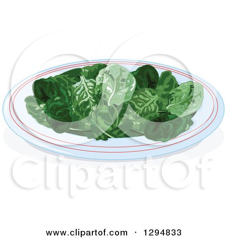 Clipart of a Plate of Baby Spinach Leaves - Royalty Free Vector Illustration by Pushkin