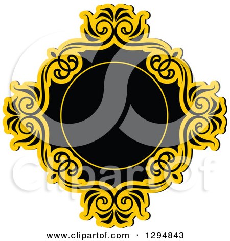 Clipart of a Black and Yellow Floral Frame 7 - Royalty Free Vector Illustration by Vector Tradition SM
