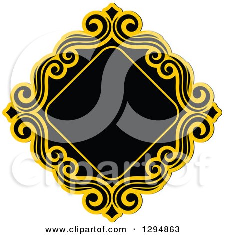 Clipart of a Black and Yellow Floral Frame 24 - Royalty Free Vector Illustration by Vector Tradition SM