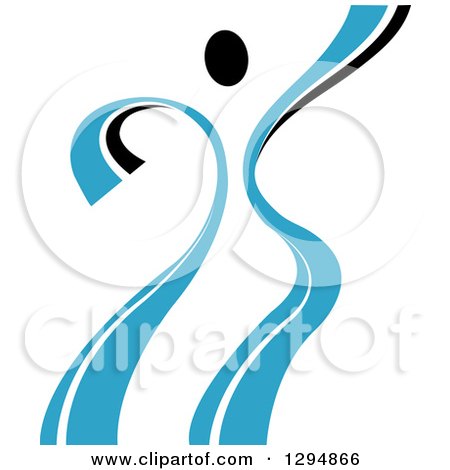 Clipart of a Blue and Black Ribbon Person Dancing 7 - Royalty Free Vector Illustration by Vector Tradition SM