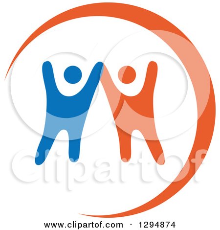 Clipart of Blue White and Orange Couple Dancing or Cheering - Royalty Free Vector Illustration by Vector Tradition SM