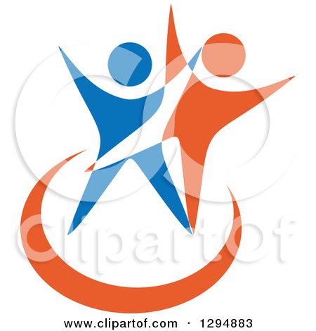 Clipart of Blue White and Orange Couple Dancing or Cheering 2 - Royalty Free Vector Illustration by Vector Tradition SM