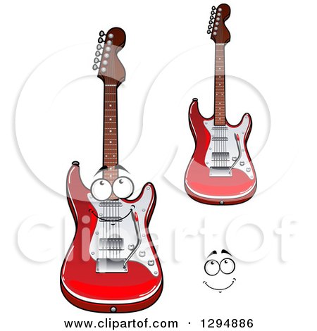 Clipart of a Face and Shiny Red and White Electric Guitars - Royalty Free Vector Illustration by Vector Tradition SM