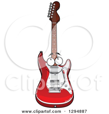 Clipart of a Shiny Red and White Electric Guitar Character - Royalty Free Vector Illustration by Vector Tradition SM