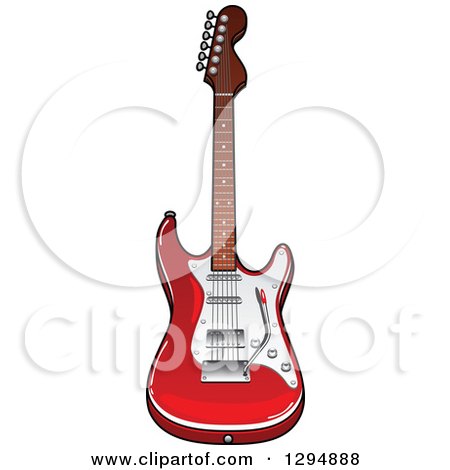 Clipart of a Shiny Red and White Electric Guitar - Royalty Free Vector Illustration by Vector Tradition SM