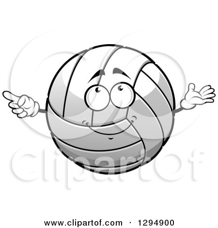 Clipart of a Grayscale Volleyball Character Cartoon - Royalty Free Vector Illustration by Vector Tradition SM