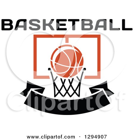 Clipart of Text over a Basketball and Hoop over a Blank Black Banner - Royalty Free Vector Illustration by Vector Tradition SM