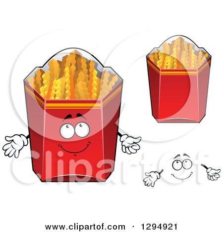 Clipart of a Face and Boxes of Crinkle French Fries - Royalty Free Vector Illustration by Vector Tradition SM