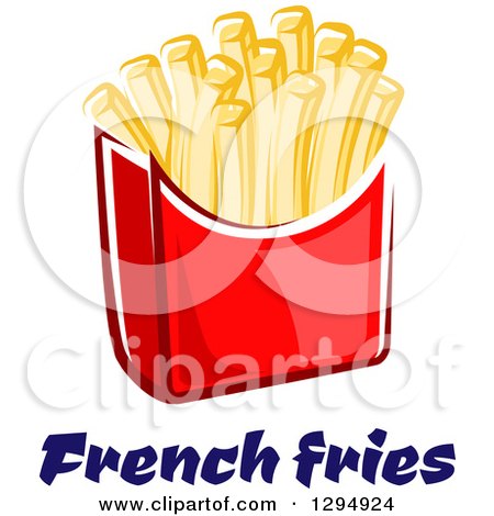Clipart of a Cartoon Box of French Fries over Text - Royalty Free Vector Illustration by Vector Tradition SM