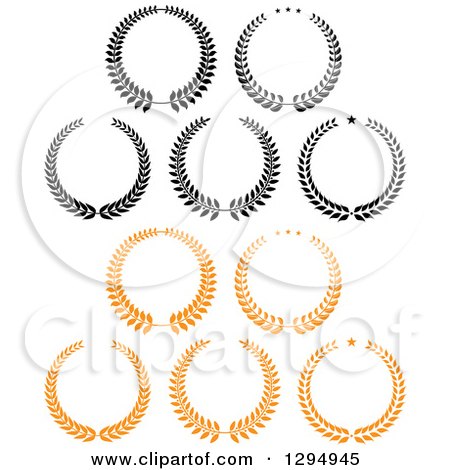 Clipart of Black and White and Orange Laurel Wreaths - Royalty Free Vector Illustration by Vector Tradition SM