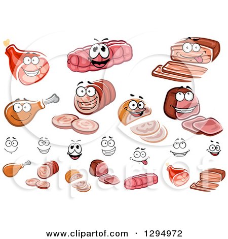 Clipart of Meat Characters and Faces 2 - Royalty Free Vector Illustration by Vector Tradition SM