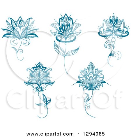 Clipart of Teal Henna Flowers - Royalty Free Vector Illustration by Vector Tradition SM
