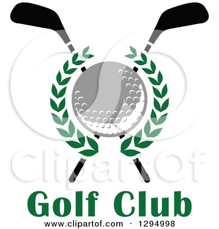 Clipart of a Golf Ball in a Laurel Wreath over Crossed Clubs Above Text - Royalty Free Vector Illustration by Vector Tradition SM