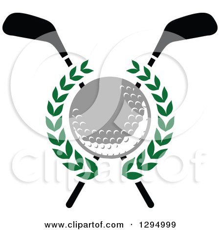 Clipart of a Golf Ball in a Laurel Wreath over Crossed Clubs - Royalty Free Vector Illustration by Vector Tradition SM
