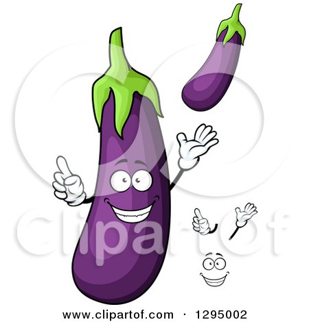 Clipart of a Cartoon Face, Hands and Purple Eggplants - Royalty Free Vector Illustration by Vector Tradition SM
