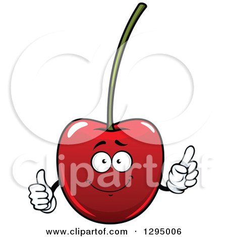 Clipart of a Happy Cartoon Cherry Character Holding up a Finger and a Thumb - Royalty Free Vector Illustration by Vector Tradition SM
