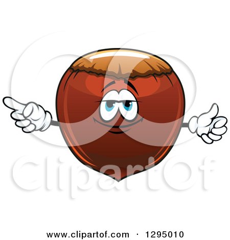 Clipart of a Cartoon Hazelnut Character Pointing - Royalty Free Vector Illustration by Vector Tradition SM