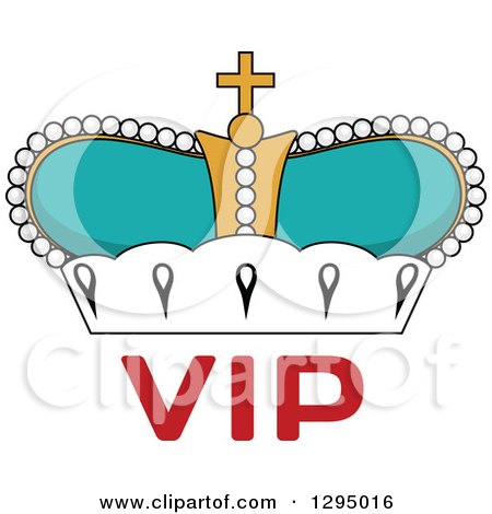 Clipart of a Cartoon Turqoise and Gold Crown over VIP Text - Royalty Free Vector Illustration by Vector Tradition SM