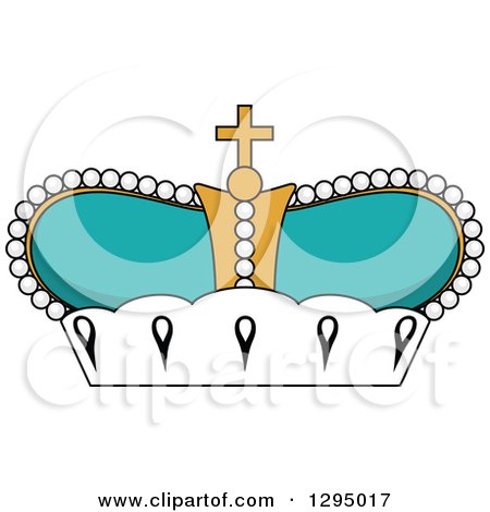 Clipart of a Cartoon Turqoise and Gold Crown - Royalty Free Vector Illustration by Vector Tradition SM