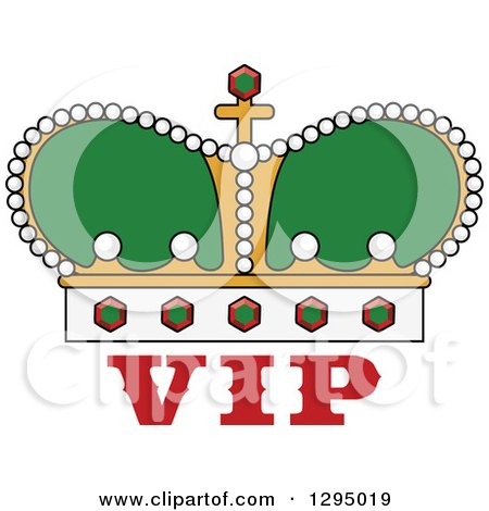 Clipart of a Cartoon Green and Gold Crown over VIP Text - Royalty Free Vector Illustration by Vector Tradition SM
