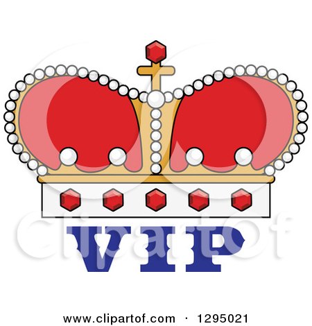 Clipart of a Cartoon Red and Gold Crown over VIP Text 2 - Royalty Free Vector Illustration by Vector Tradition SM