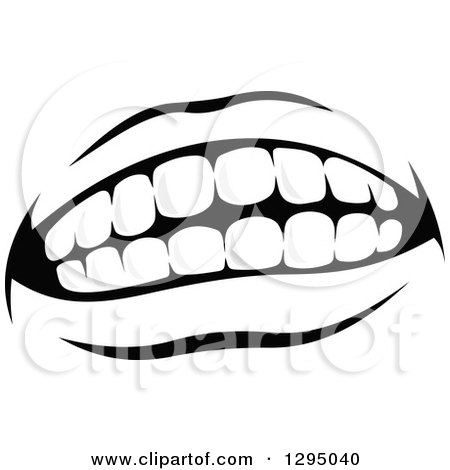 Clipart of a Grayscale Mouth Showing Teeth - Royalty Free Vector Illustration by Vector Tradition SM