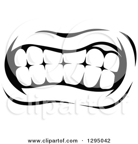 Clipart of a Grayscale Mouth Showing Teeth 2 - Royalty Free Vector Illustration by Vector Tradition SM